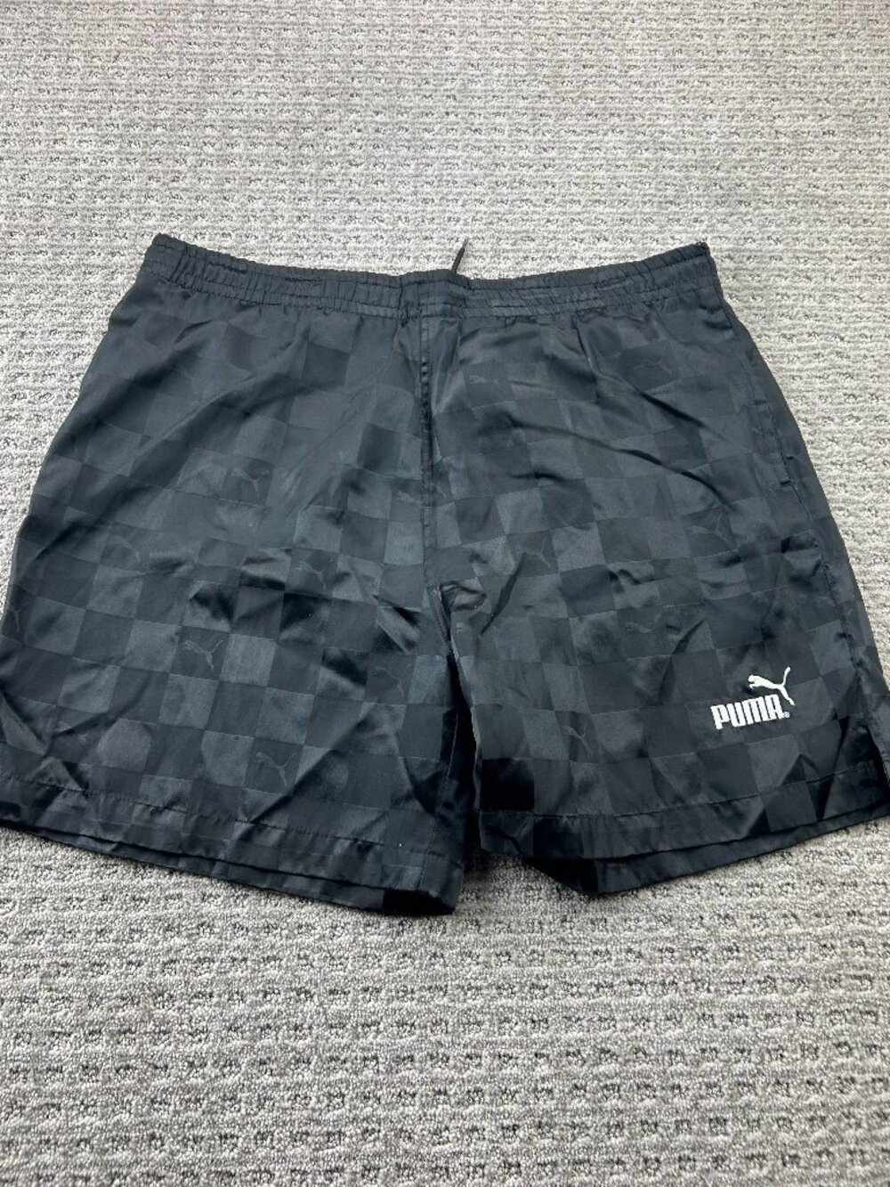 Vintage 90s Puma Athletic Soccer Shorts Checkered Black Men Size Medium M Sporty